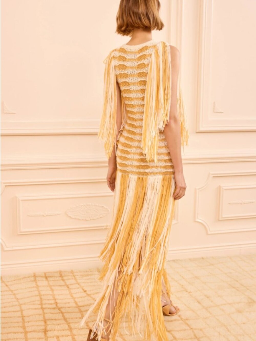 NWT ULLA JOHNSON Silvia Striped Fringe Knit Maxi Dress in Beach S $990 - Picture 4 of 9